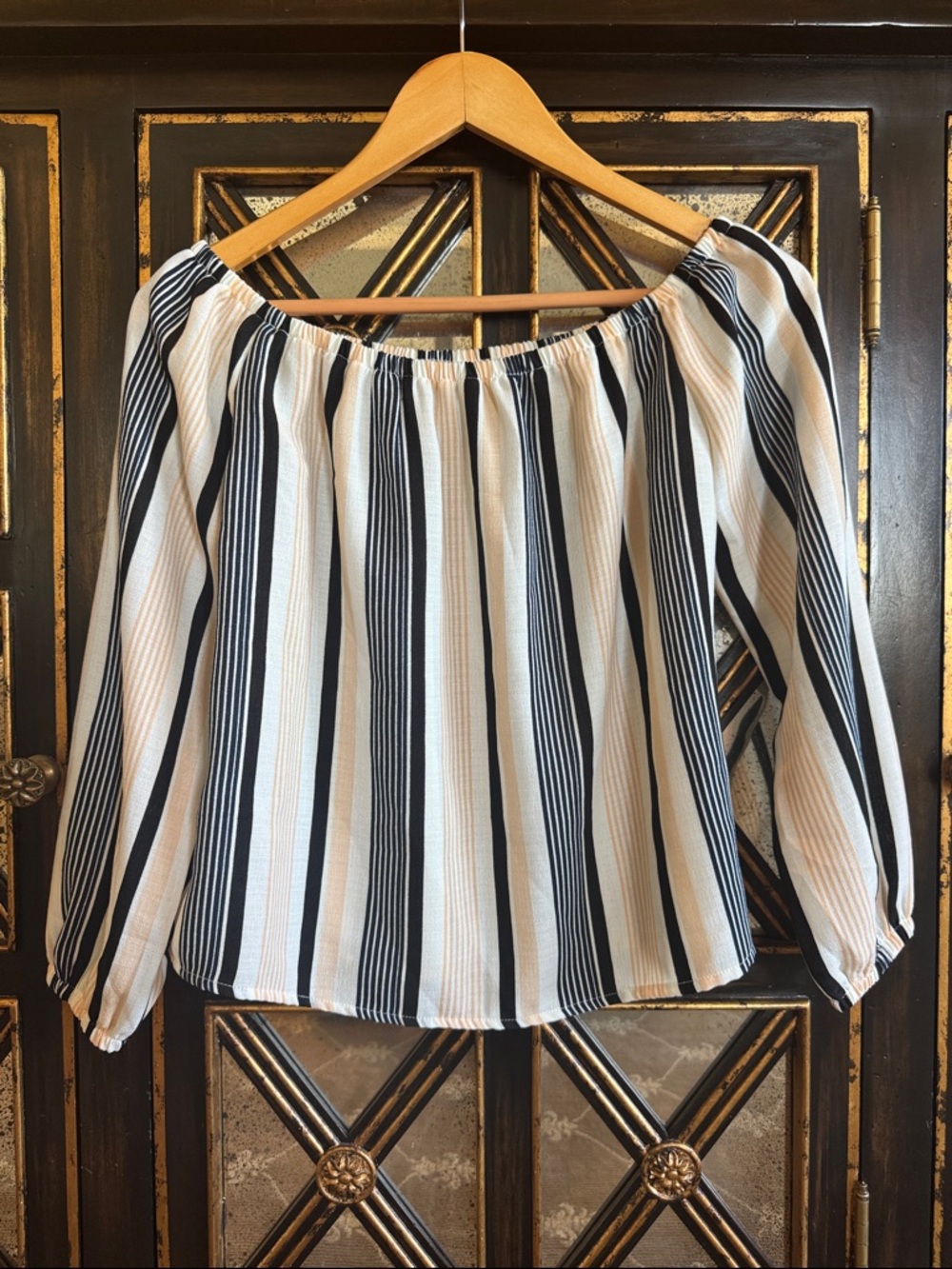 Off-Shoulder Black and White Striped Women's Top